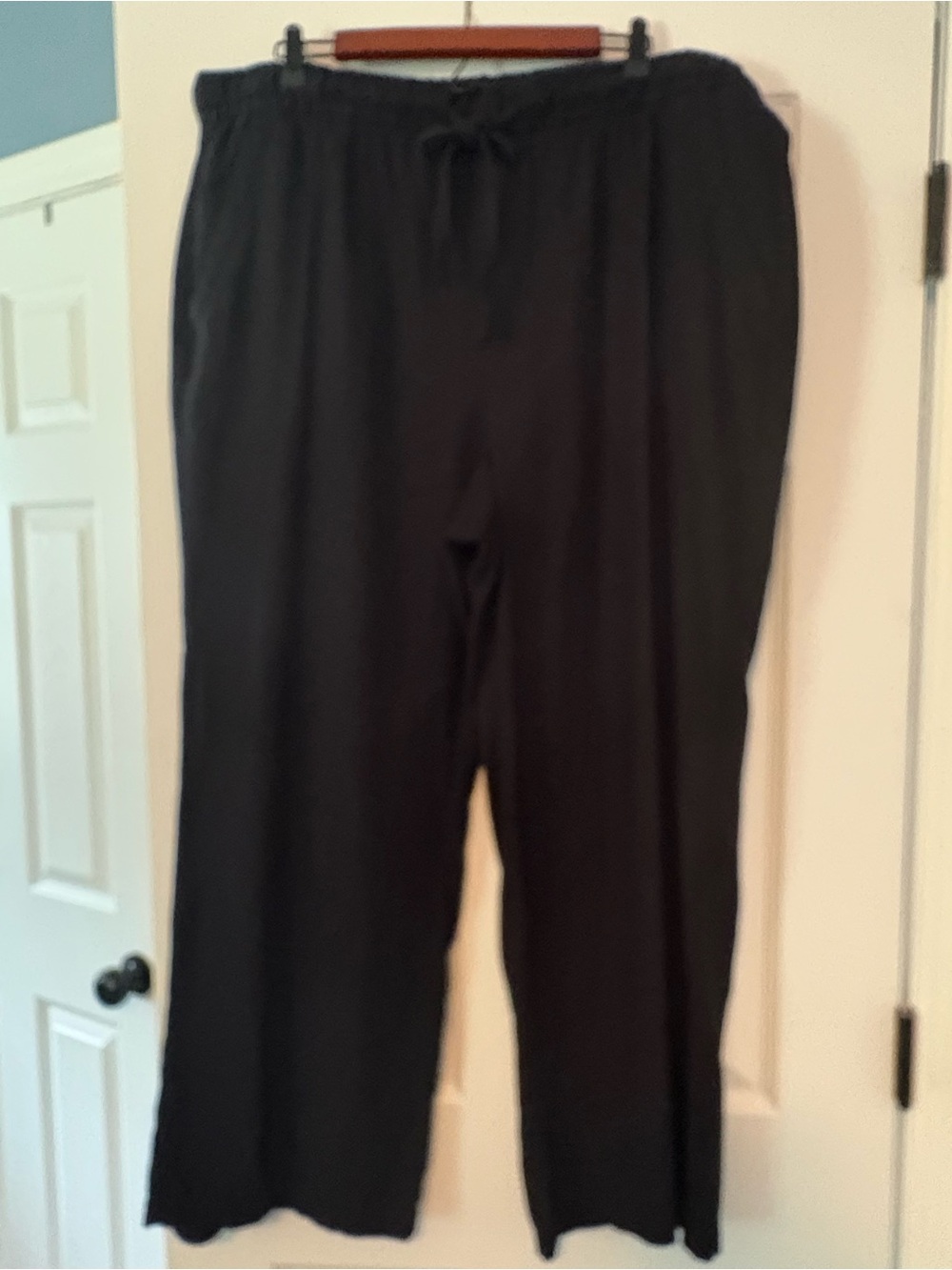 Old Navy Black Linen Wide Leg Pants Drawstring Elastic Waist XL OVERSIZED 1X 2X